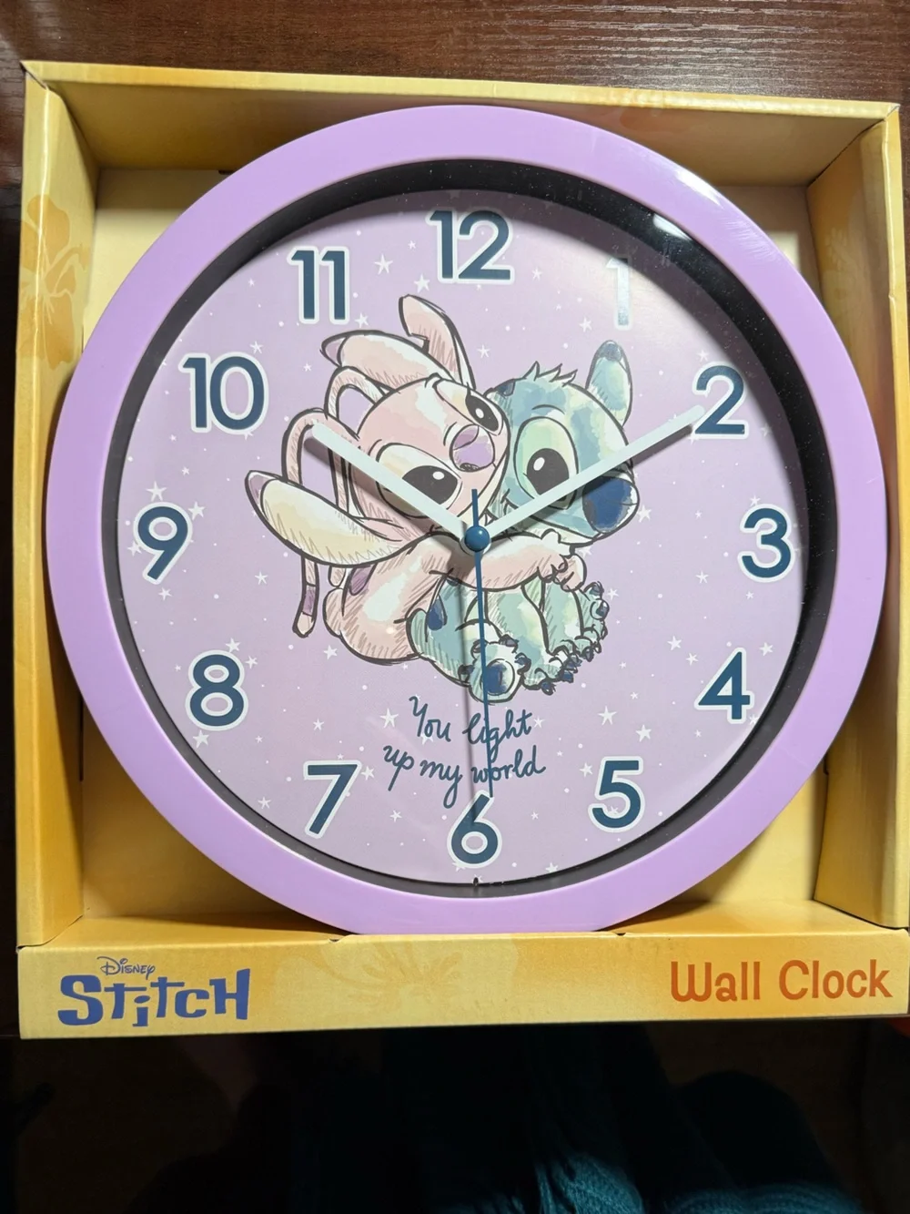 Disney Pastel Purple Stitch and Angel Hug Wall Clock *NWT